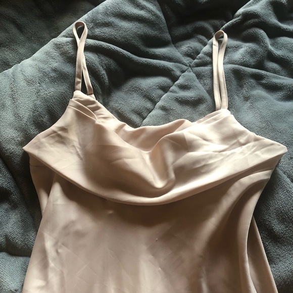 Silk Champagne Maxi dress with slit - Picture 6 of 8